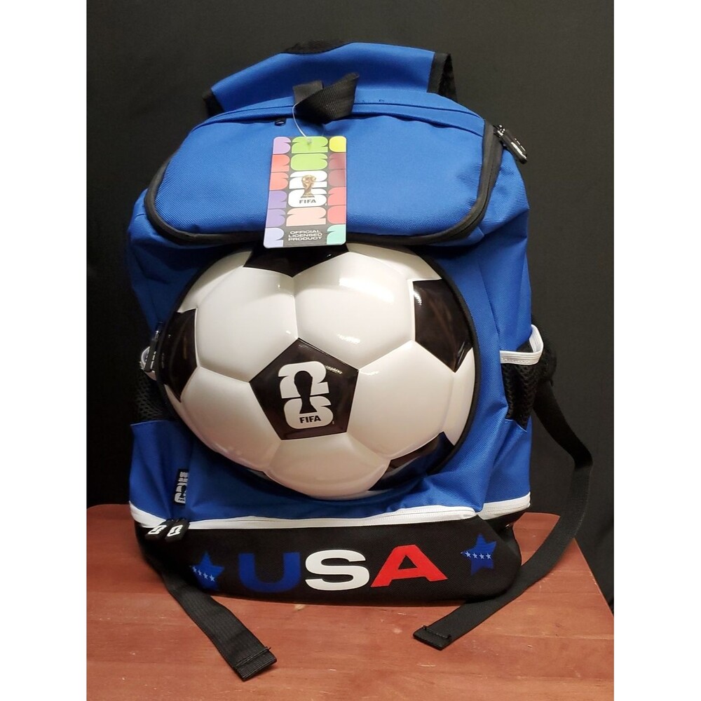 FIFA World Cup 26 Official Licensed Blue USA Soccer Backpack with Ball Holder